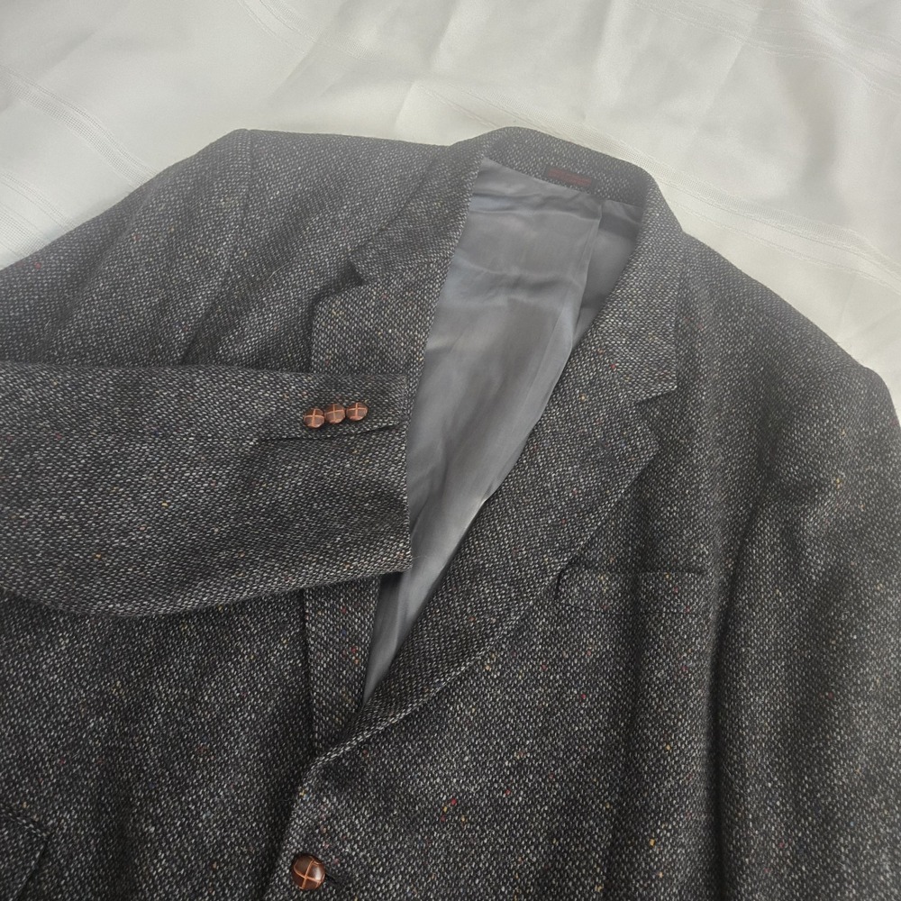vtg English Manor Charcoal Herringbone Tweed Blazer Jacket Sport Suit Coat Wool